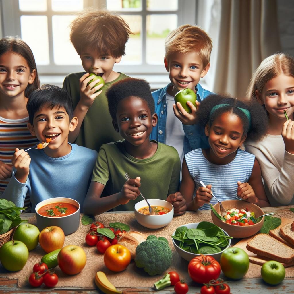 Kids eating healthy meals.