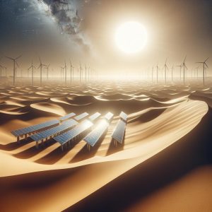 Solar panels on desert.