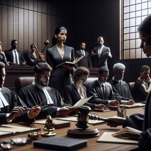 Courtroom drama scene illustration