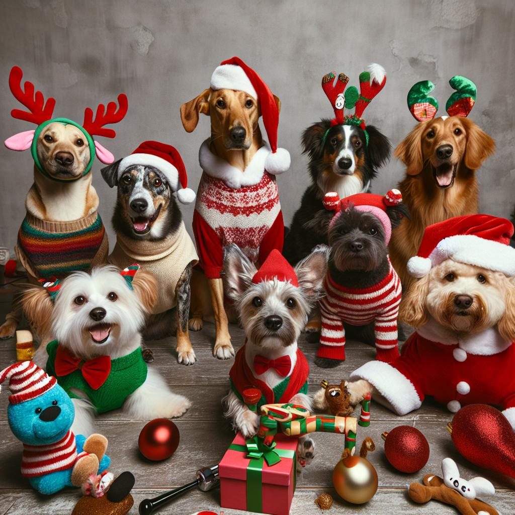 Dogs in holiday play.