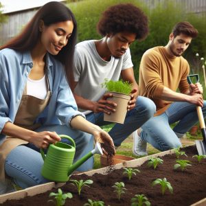 "Students planting community garden"