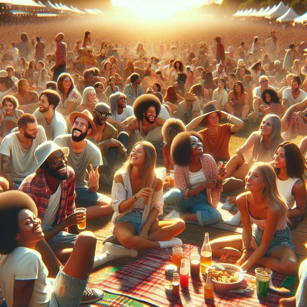 Festival crowd enjoying sun.