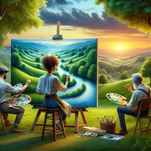 Artists painting outdoor scenery.