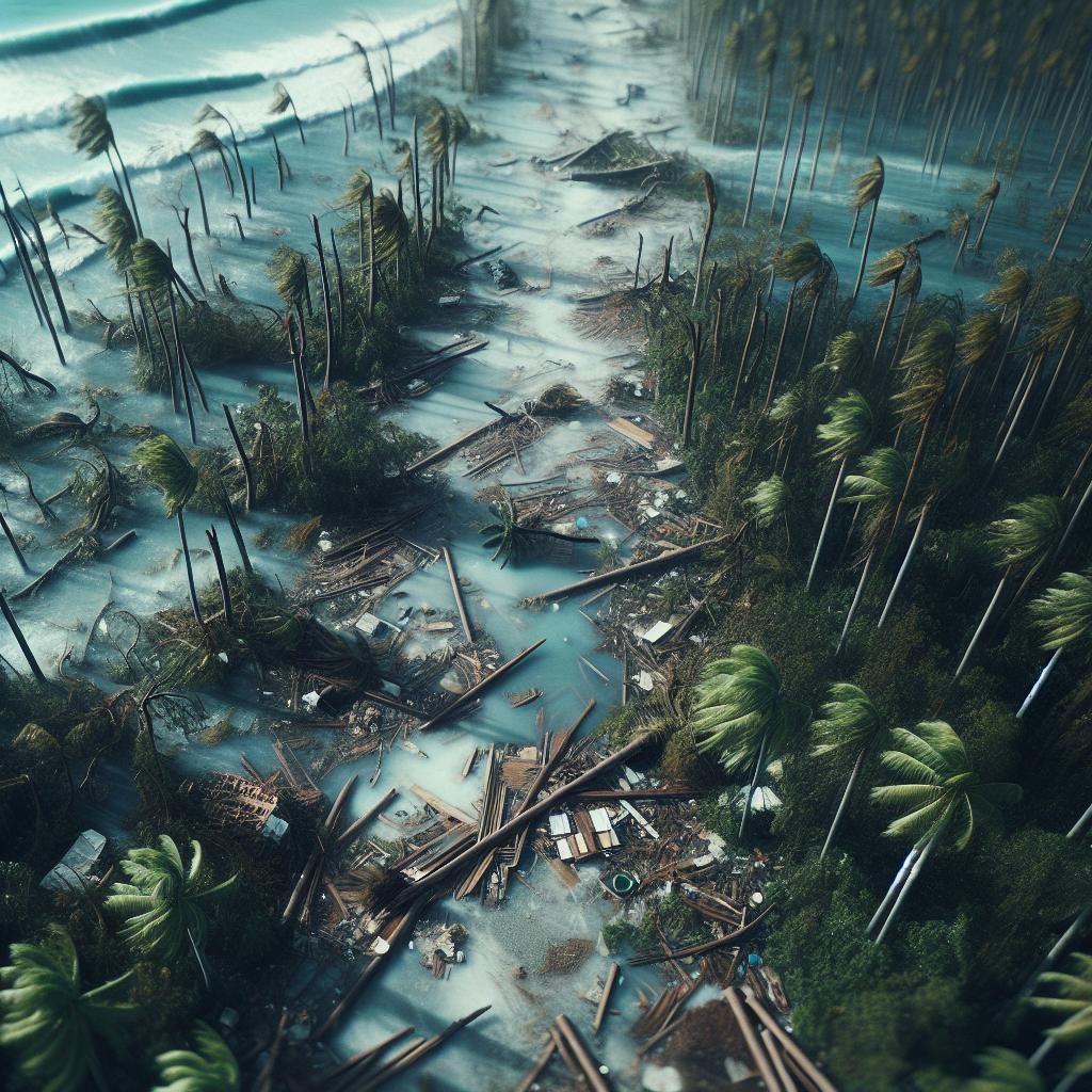 Tropical storm aftermath aerial.