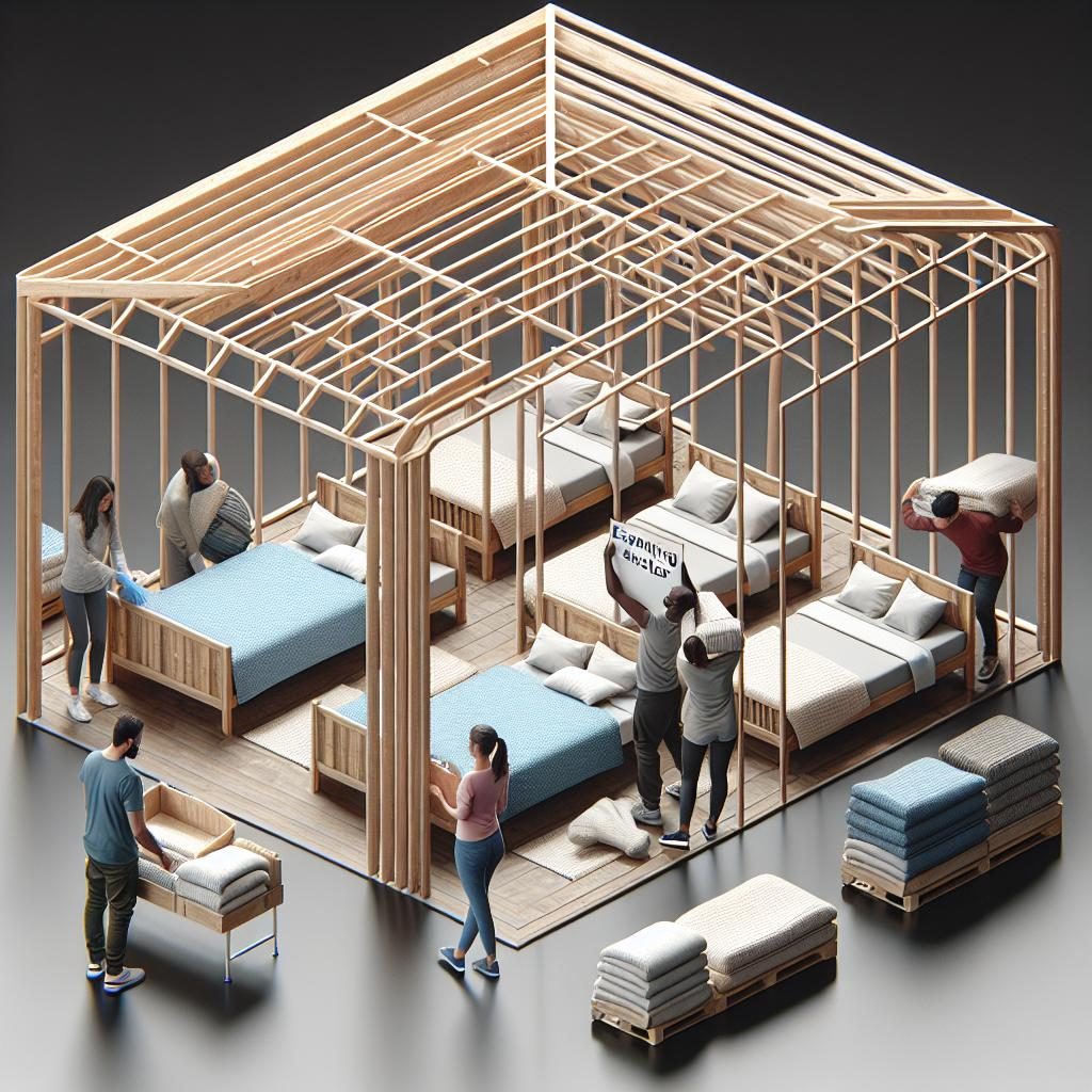 "Expanding shelter with beds"