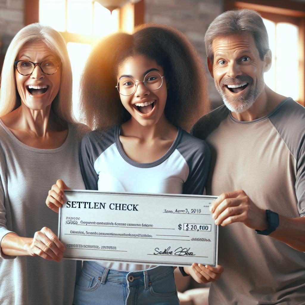 Family receiving settlement check