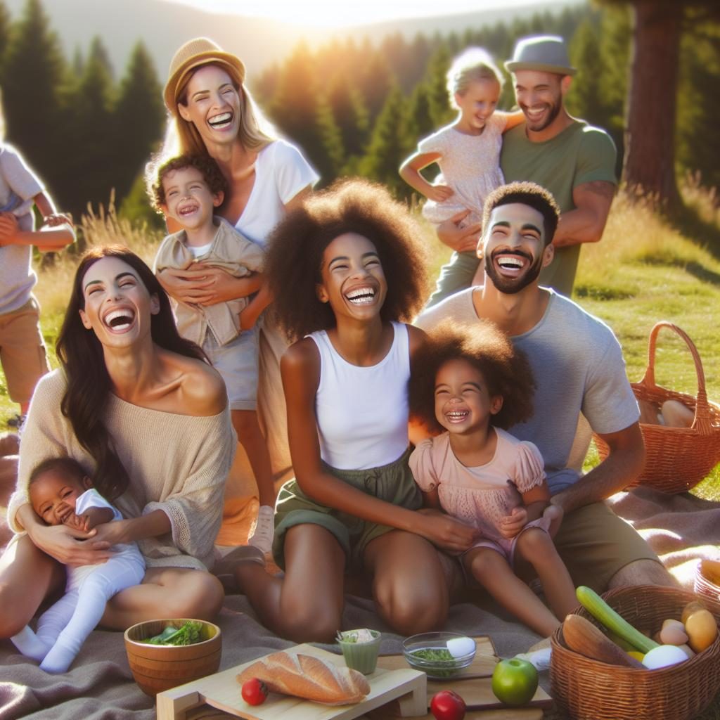 Joyful families outdoors together