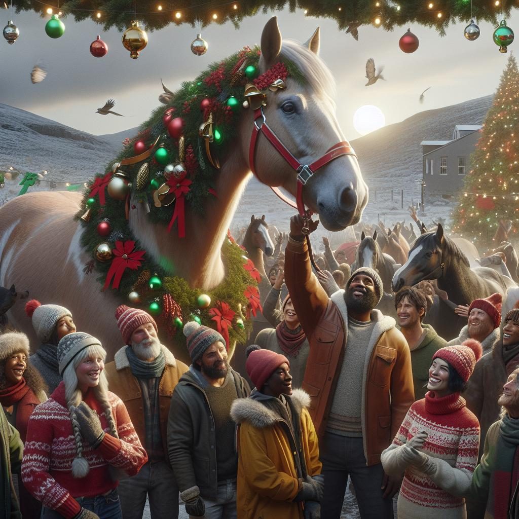 Horses with Christmas decorations