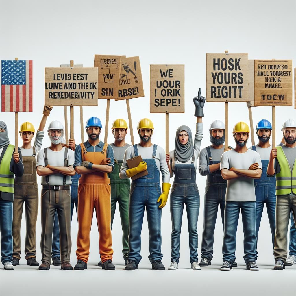 Workers holding signs