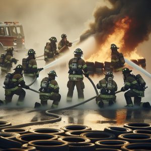 Firefighters at tire blaze