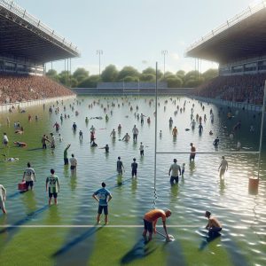 Flooded football field