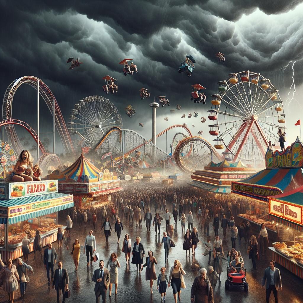 Fairground under stormy skies