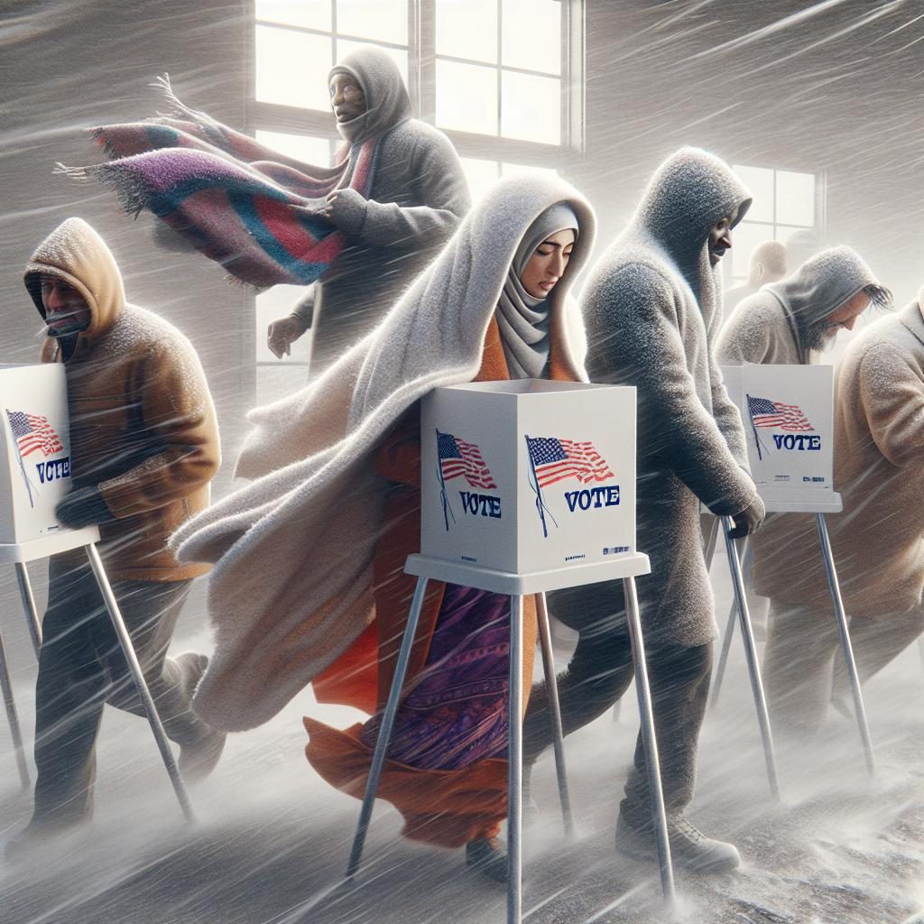 Voter booth during storm