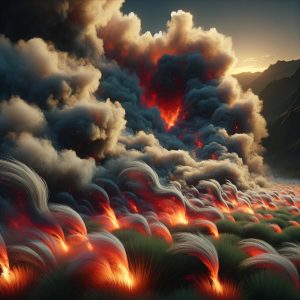 Burning grass landscape