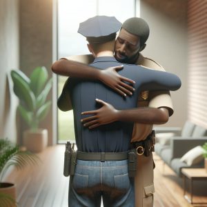 Compassionate officer embrace