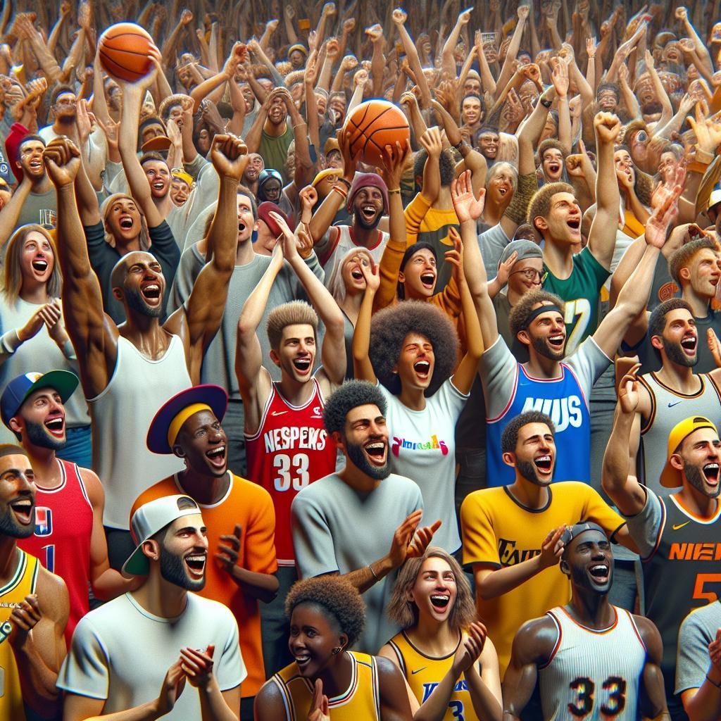 Basketball fans celebrating together