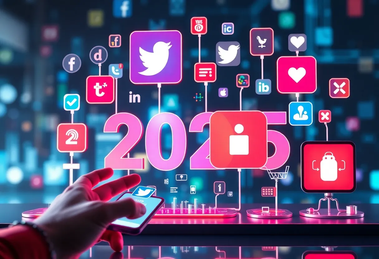 Illustration showing the future features of social media platforms in 2025.