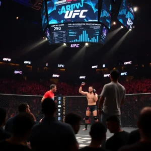 Dynamic UFC fight with technology elements highlighting IBM partnership