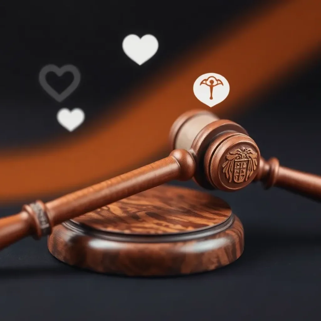 Abstract image of a gavel with mental health symbols.