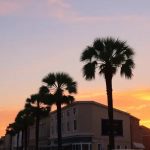 A serene sunset over historic Charleston streets.