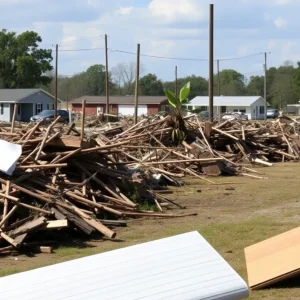 Debris from Hurricane Helene on the roadside in Aiken County