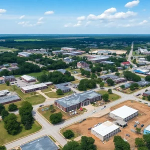 Revamped infrastructure in Aiken County with construction work on educational facilities.