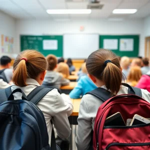 Classroom with students without cell phones