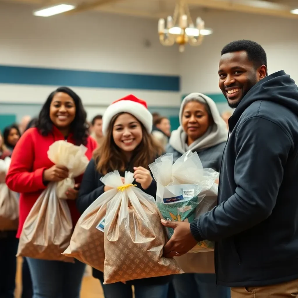 Community members at the Aiken holiday giveaway event