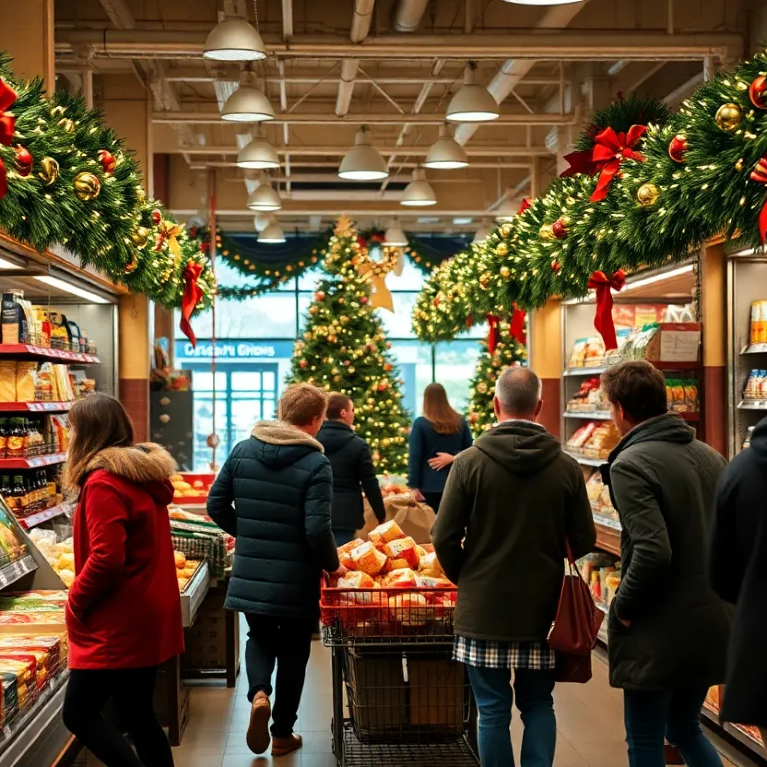 Grocery store decorated for Christmas in Augusta