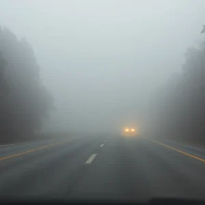 Dense fog obscuring a road in Southeast Georgia