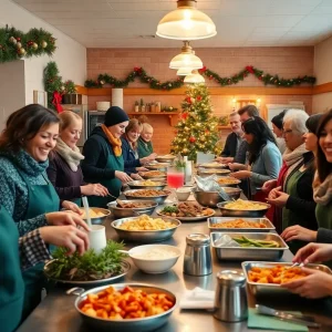 Christmas meal served by Golden Harvest Food Bank with volunteers and attendees