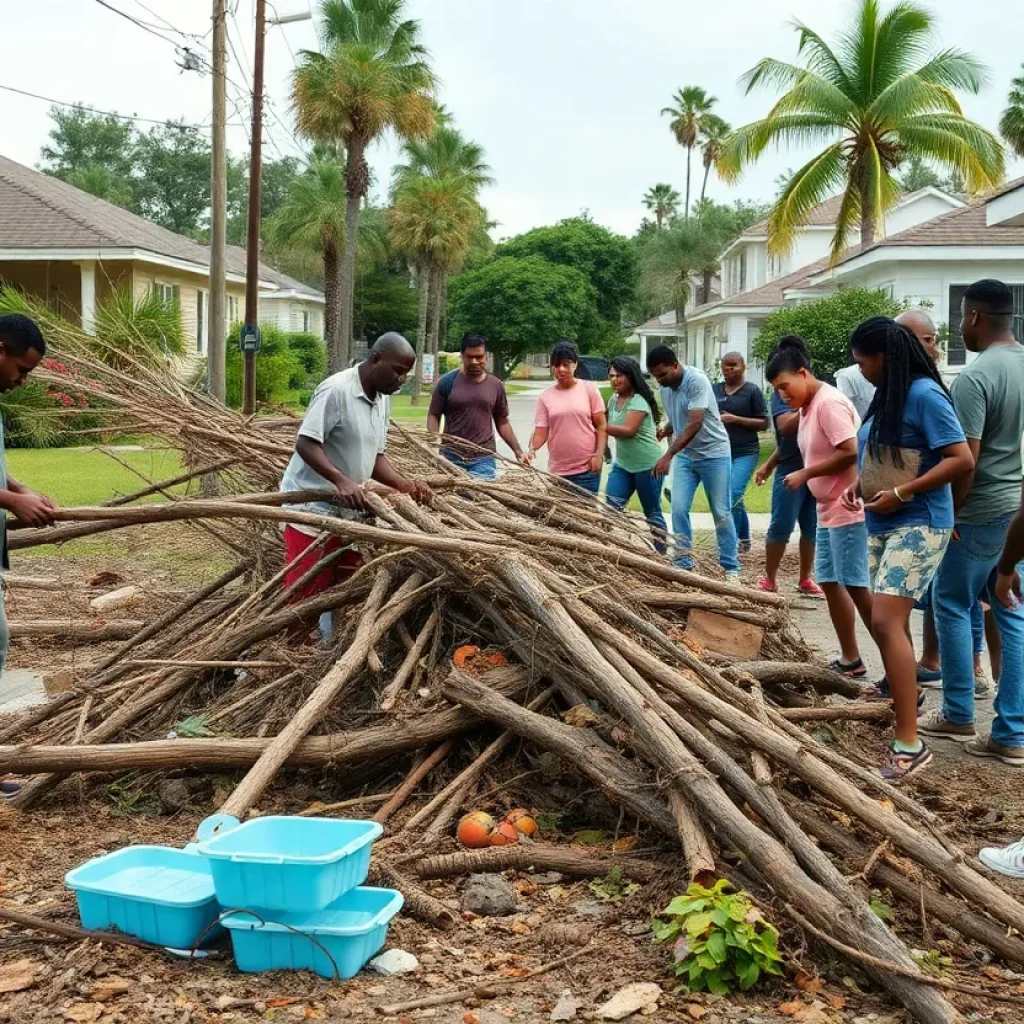 Community members clearing debris after Hurricane Helene