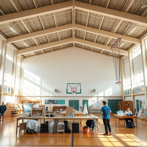 Interior view of the new gymnasium and art classrooms at North Augusta High School