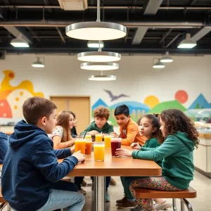 Students enjoying smoothies in the newly upgraded cafeteria