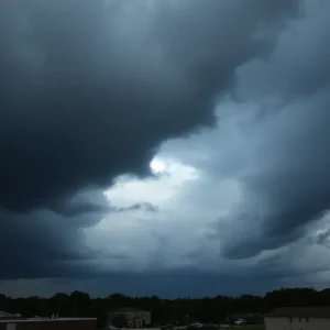 Dark storm clouds and severe weather approaching Augusta, Georgia.