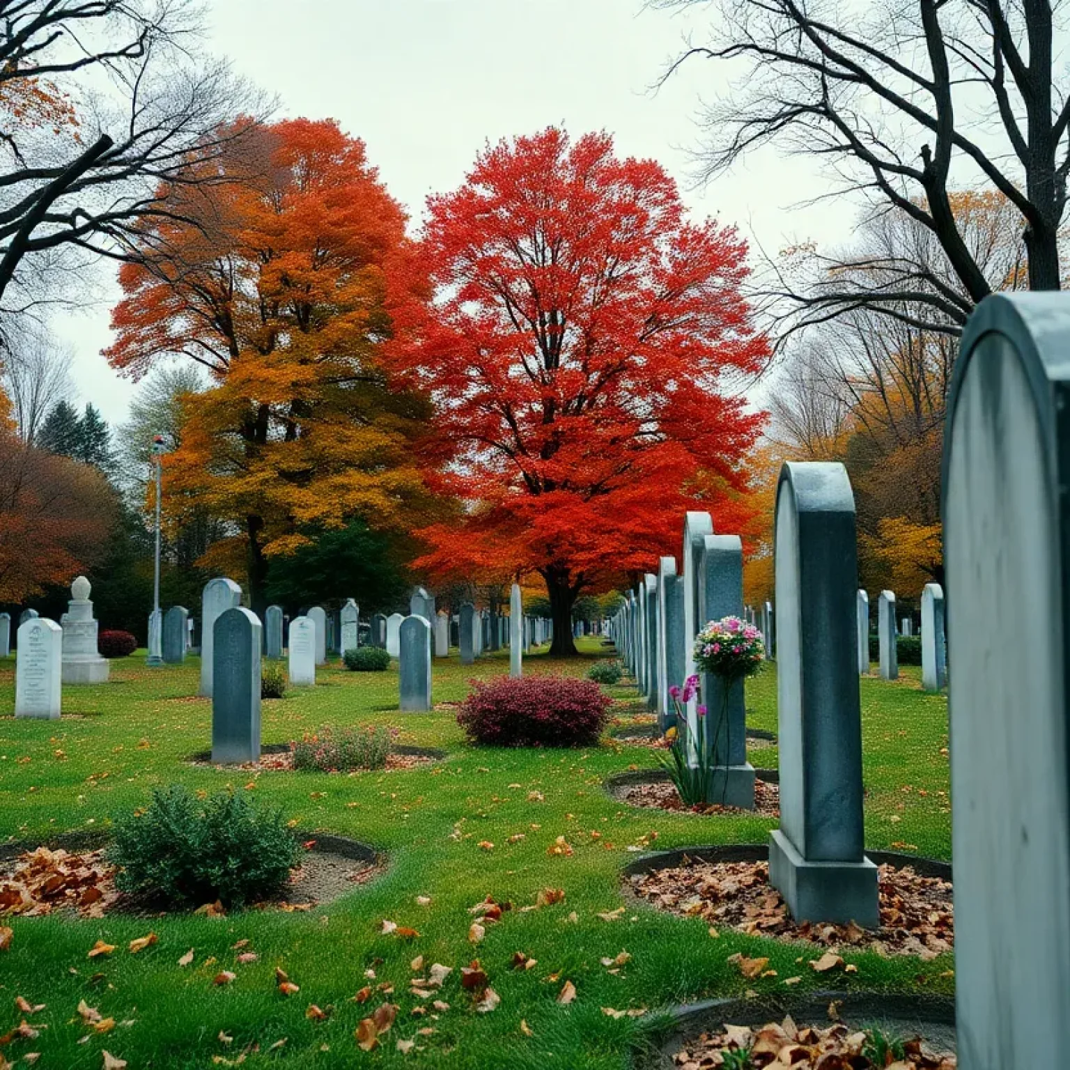 Cemetery with autumn foliage, honoring a veteran's legacy