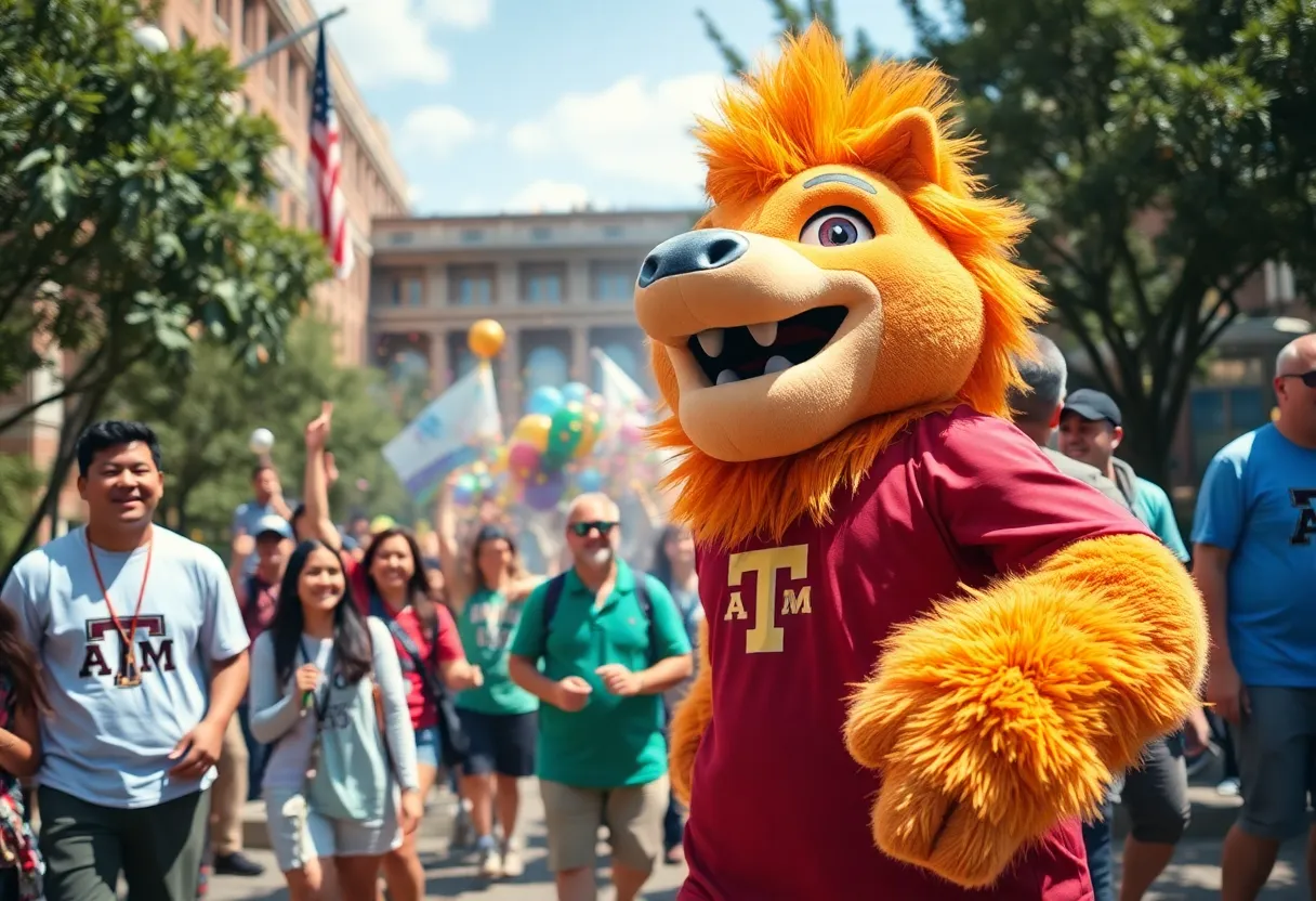 Students celebrating TAMIU's awards with the university's mascot