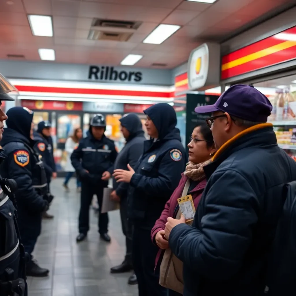 Scene depicting community discussion around an armed robbery in Aiken