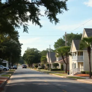 Tranquil street view of Aiken, South Carolina, reflecting community life.