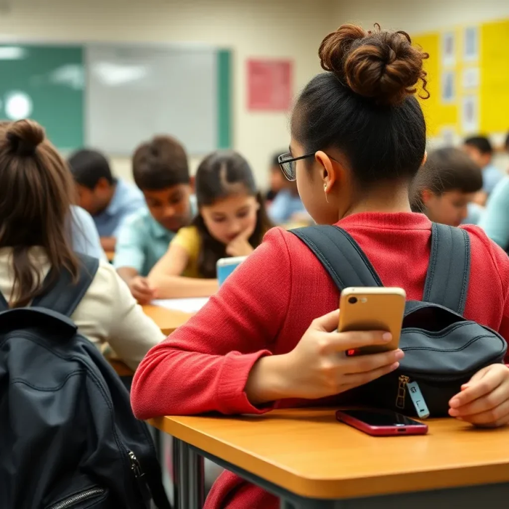 Students focused in classroom with cell phones stored away