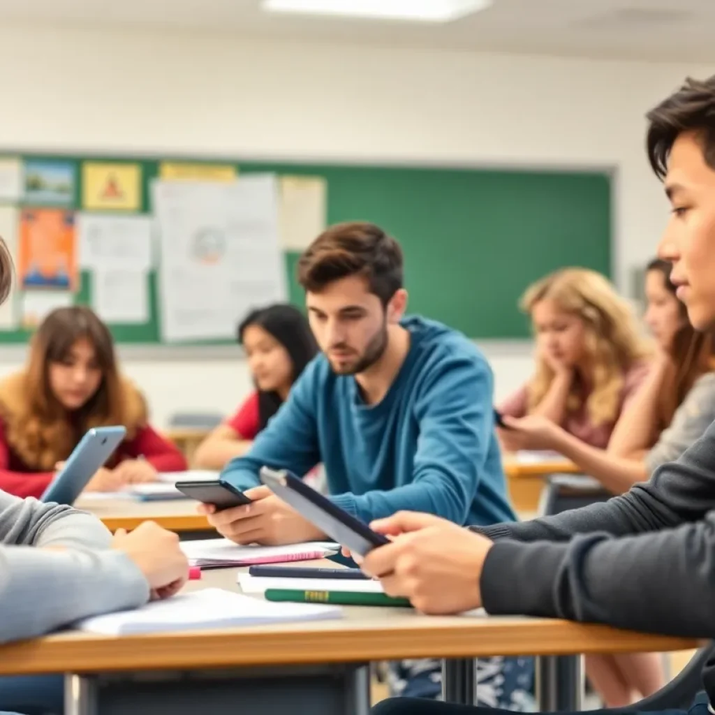 Students engaging in class without electronic devices