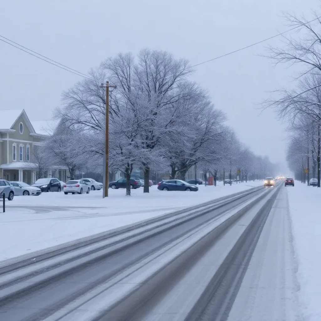 A street covered in snow in Aiken County