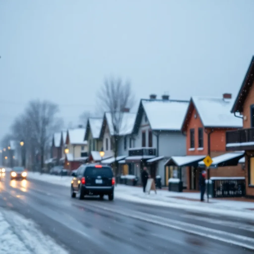 Aiken County winter weather scene with snow and rain