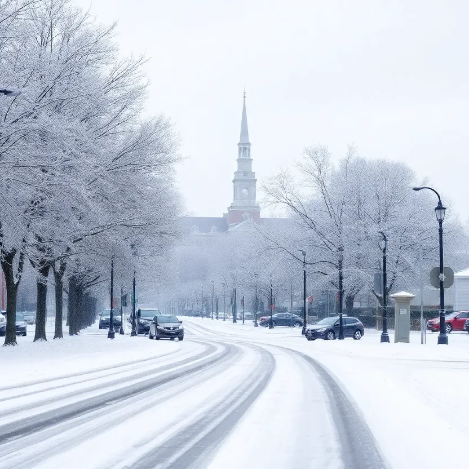 Snow-covered street in Aiken County