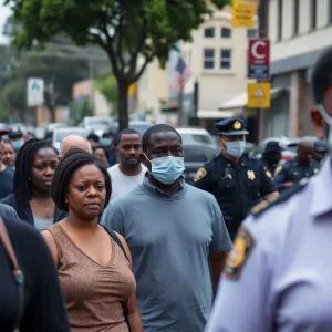 Somber Augusta community members gathered near a police scene.