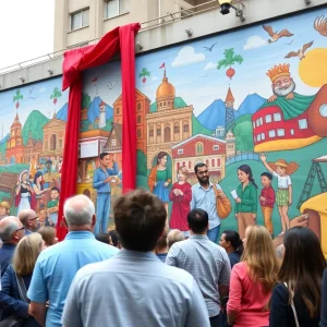 Celebration of new mural in Augusta showcasing community spirit