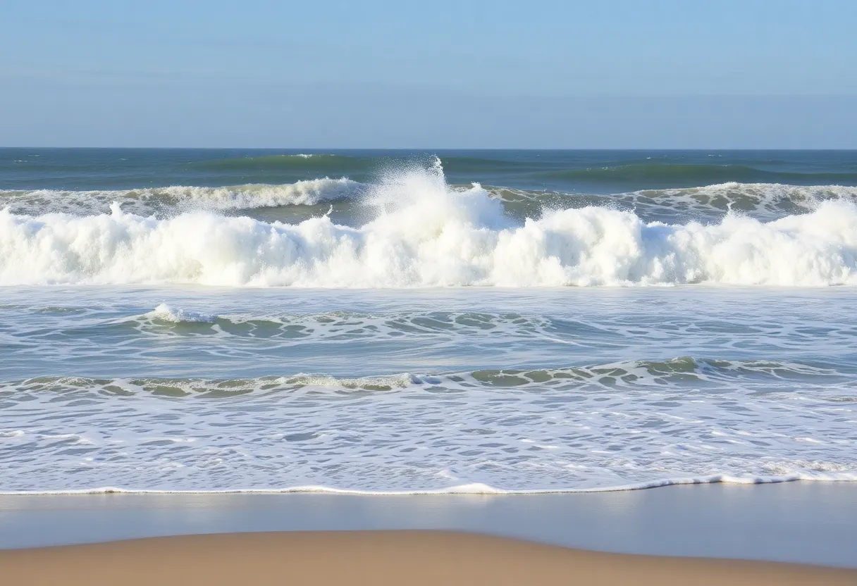 High surf waves crashing on Charleston beach