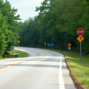 A highway in Cherokee County symbolizing road safety and caution.