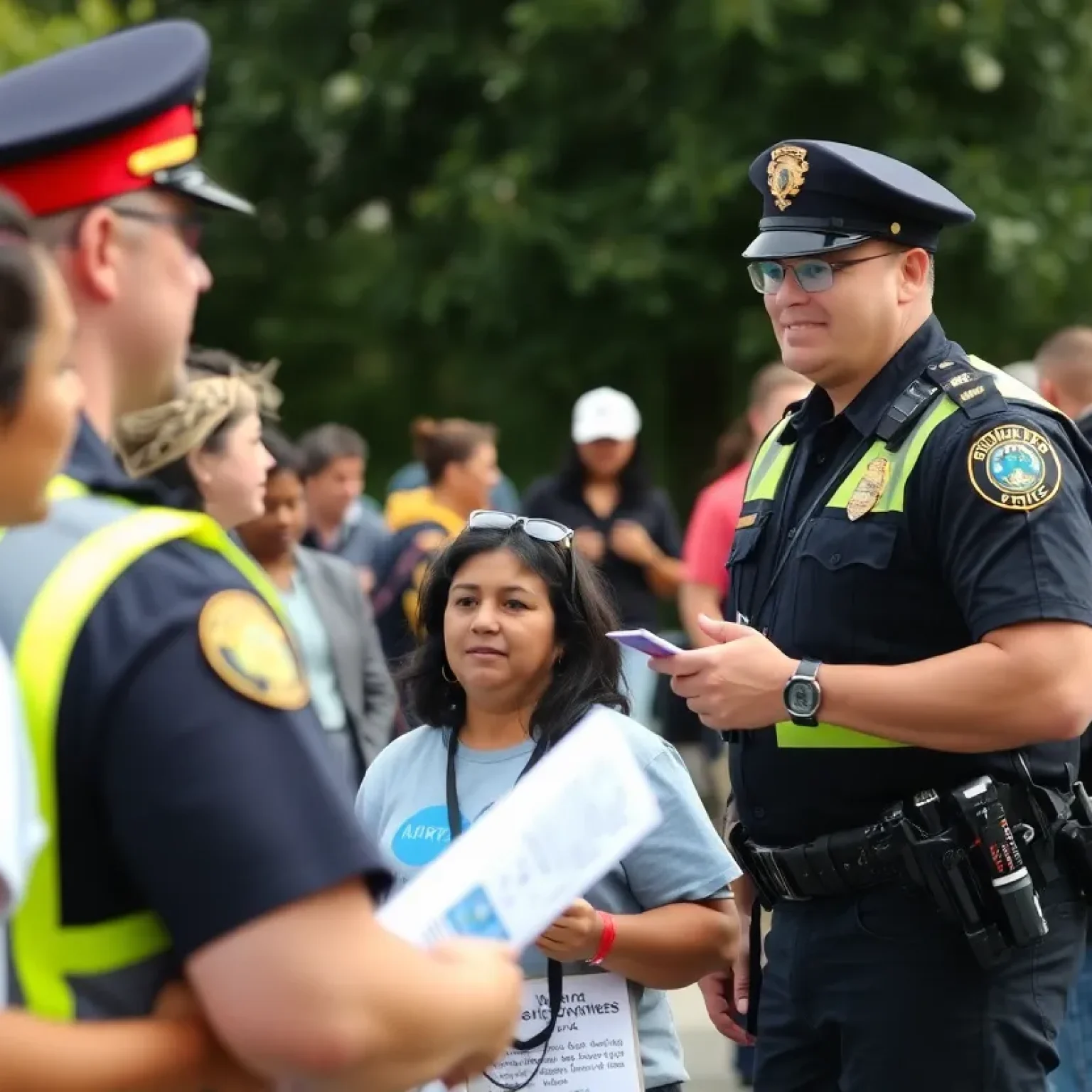 Law enforcement officers engaging with community members at an event