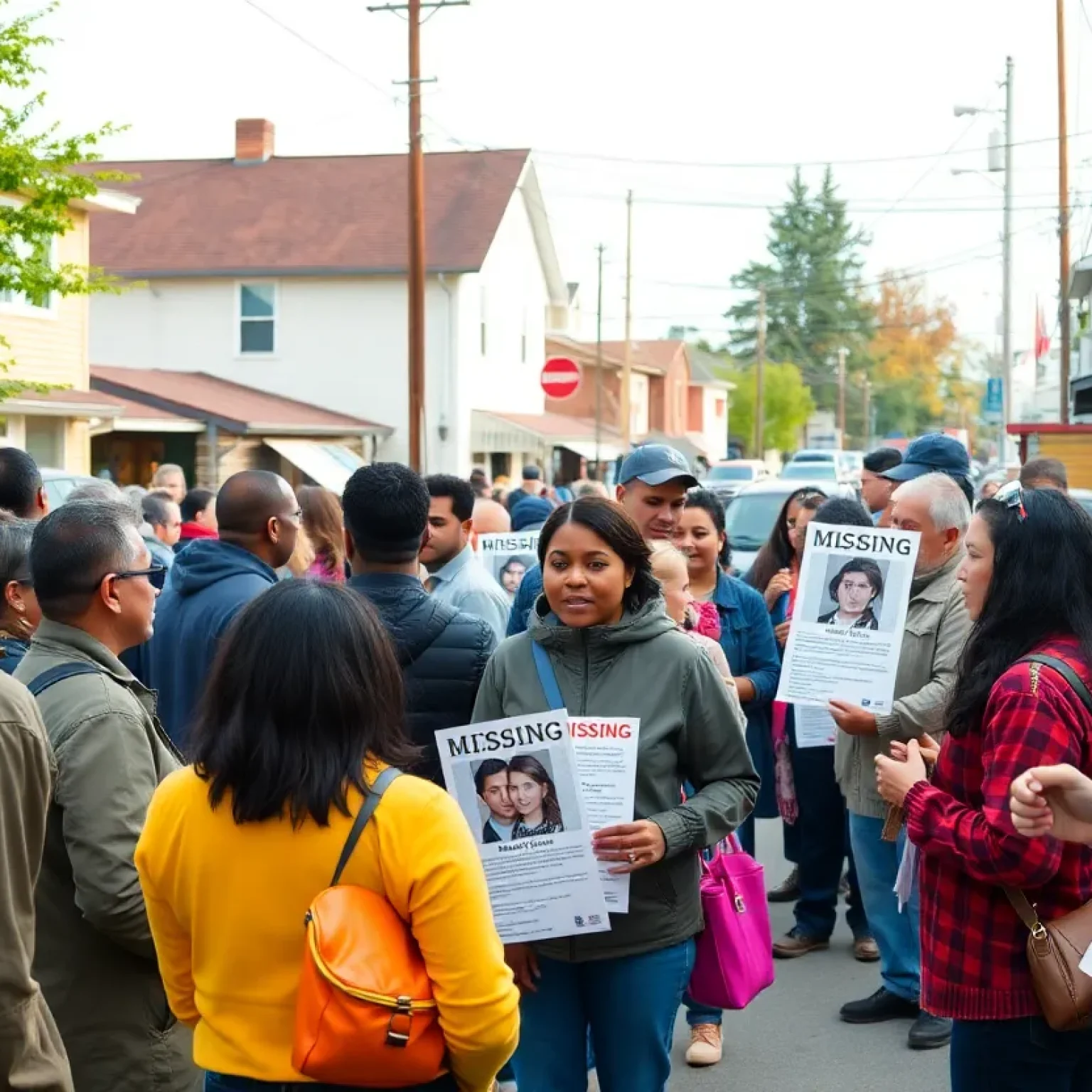 Community members gather to show support for missing persons searches.